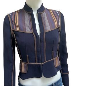 BCBGMaxAzria‎ Military Striped Blazer Navy Blue Fitted Jacket Preppy Academia